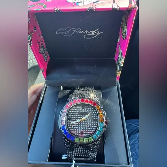 NEW with Box & tag Ed Hardy Black Crystal Watch - Picture 1 of 8